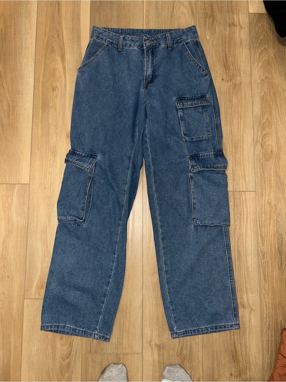 SHEIN Dark Blue Relaxed Cargo Denim Pants